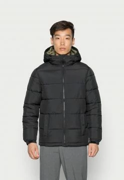 Pier One Hombre BASIC PUFFER JACKET WITH CONTRAST HOOD - Chaqueta De Invierno - Black/olive