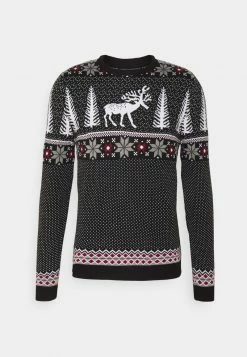 Pier One Hombre WINTERY CHRISTMAS JUMPER - Jersey De Punto - Black