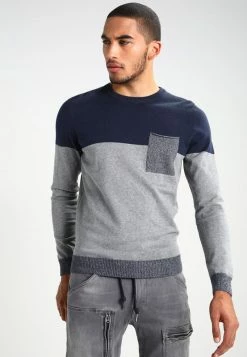 Pier One Jersey De Punto - Mottled Grey/dark Blue, Hombre