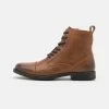 Pier One Hombre LEATHER - Botines Con Cordones - Brown