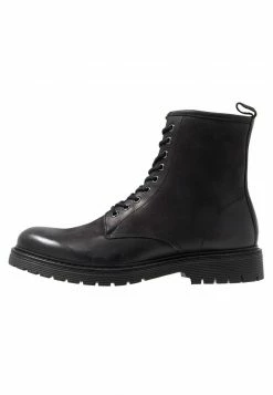 Pier One Hombre LEATHER - Botines Con Cordones - Black