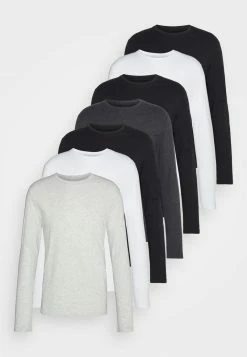 Pier One Hombre 7 PACK - Camiseta De Manga Larga - Mottled Light Grey/white/mottled Dark Grey