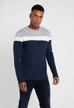 Pier One Camiseta De Manga Larga - Grey/dark Blue, Hombre